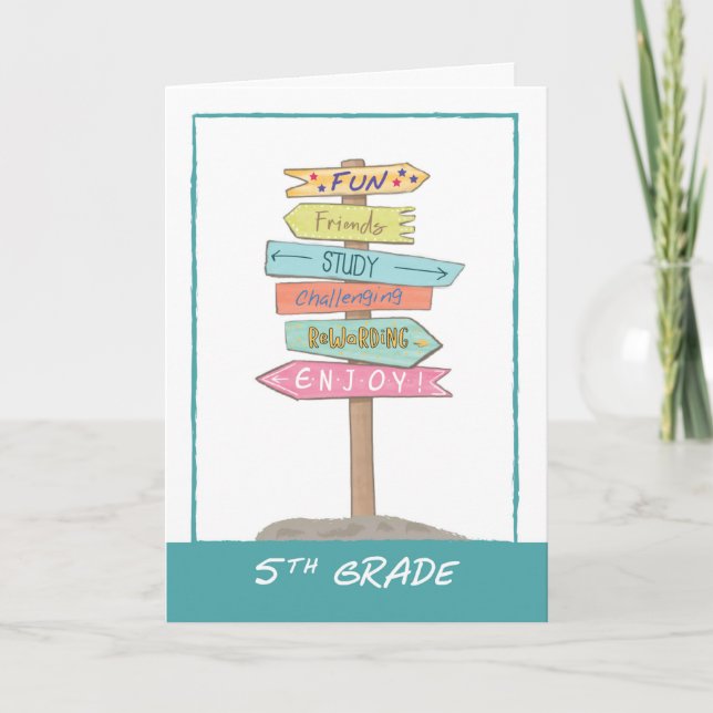 Carte Bonne chance de 5e année Retour à l'école Signes (Devant)
