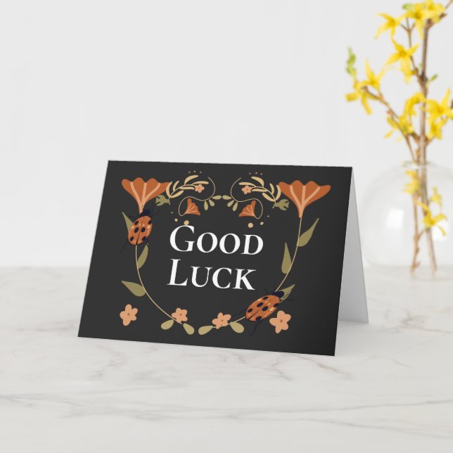 Carte Bonne chance Ladybug Floral (Fleur jaune)