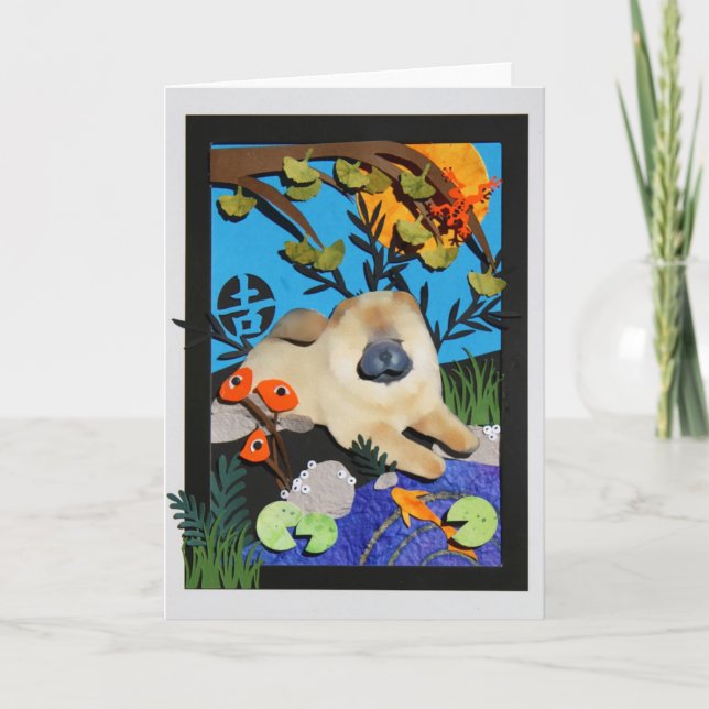 Carte BONNE CHANCE POND Chow papercut (Devant)