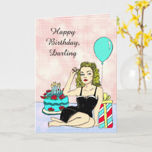Carte Bonne Chérie d'anniversaire, Retro Lady Pinup