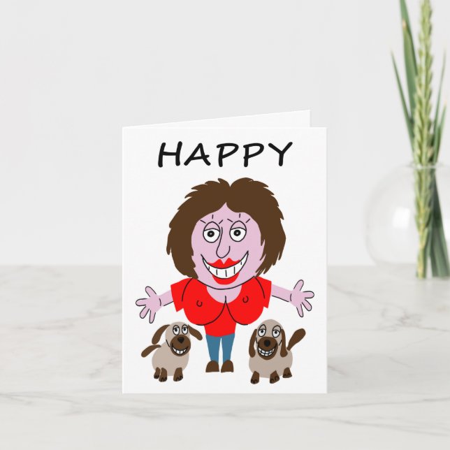 Carte Bonne dame d'anniversaire avec deux chiots (Devant)