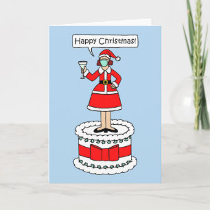 Carte Bonne Dame de Noël avec gâteau Masque Visage