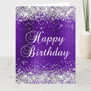 Carte Bonne Fête d'Anniversaire Big Violet Paillettes Ar
