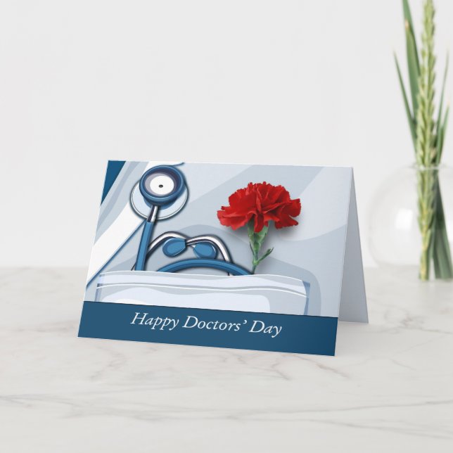 Carte Bonne fête des médecins. Carnation rouge personnal (Devant)