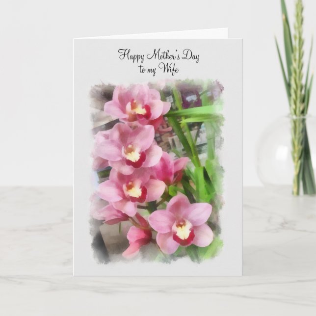 Carte Bonne fête des mères à ma femme orchidées roses (Devant)