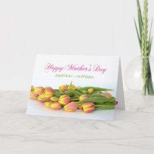 Carte Bonne fête des mères avec des tulipes jaunes et or