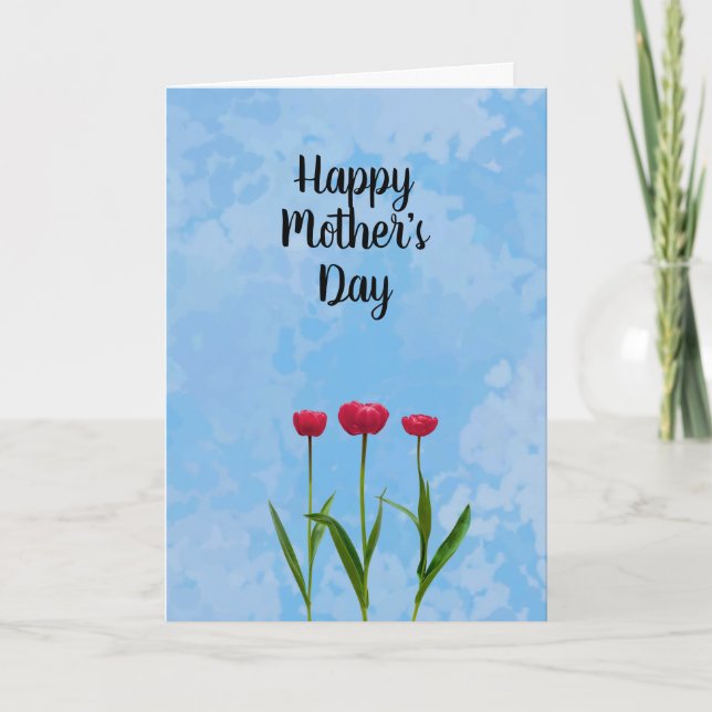 Carte Bonne fête des mères avec trois tulipes rouges (Devant)