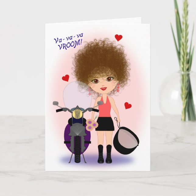 Carte Bonne fête des mères avec une maman moto ! (Devant)