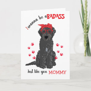 Carte Bonne fête des mères Badass Black Labradoodle Chie