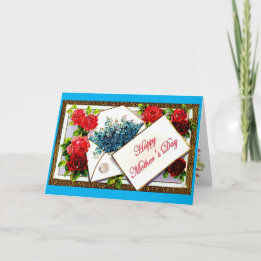 Carte Bonne fête des mères Bleu Vintage Floral Salutatio