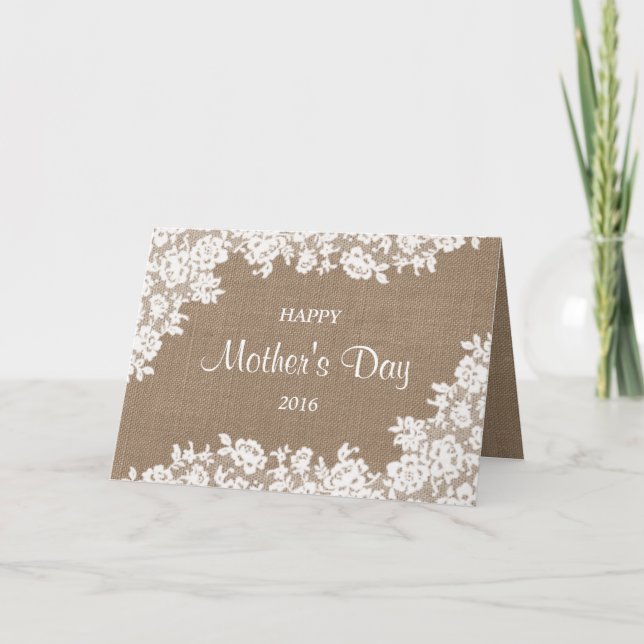 Carte Bonne fête des mères | Burlap rustique et dentelle (Devant)
