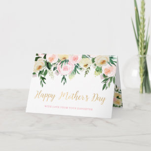 Carte Bonne fête des mères Faux Gold et rose Floral 