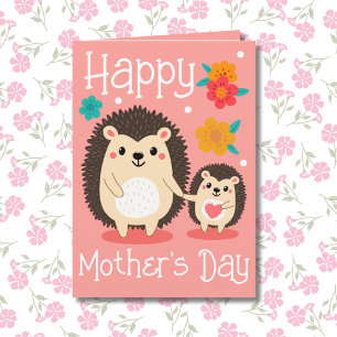 Carte Bonne Fête des Mères Maman et Bébé Hérisson