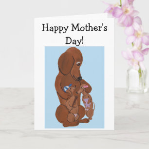 Carte Bonne fête des Mères ! Maman teckel et ses petits