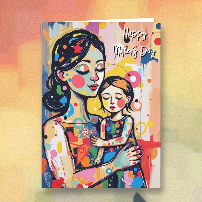 Carte Bonne fête des mères | Mère et fille Abstraite (Créateur téléchargé)
