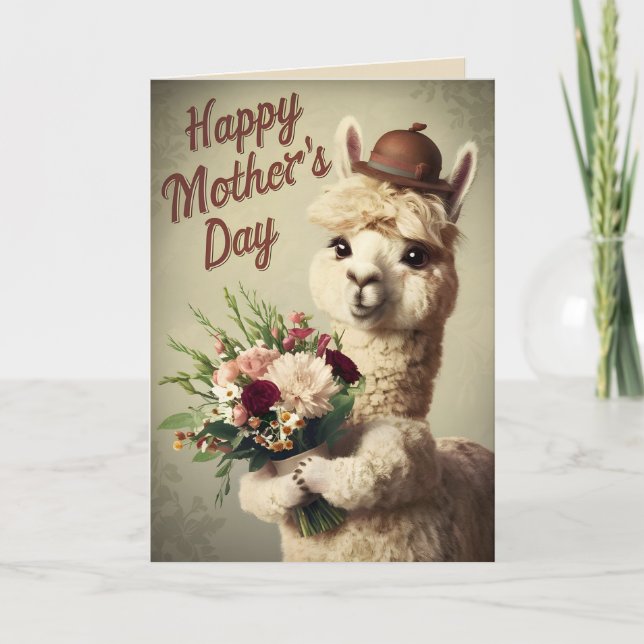 Carte Bonne fête des mères mignonne Alpaca animal (Devant)