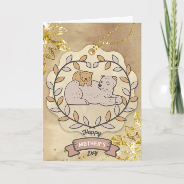 Carte Bonne fête des mères mignonne Ours et Coupe amusan (Devant)