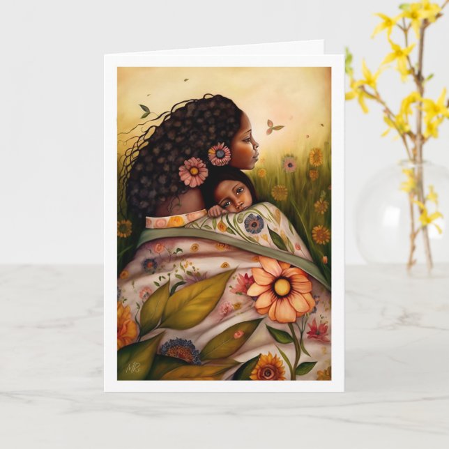 Carte Bonne fête des mères. Peinture de la mère et de la (Fleur jaune)