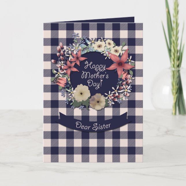 Carte Bonne fête des mères ! | Pour Soeur | Plaid Floral (Devant)