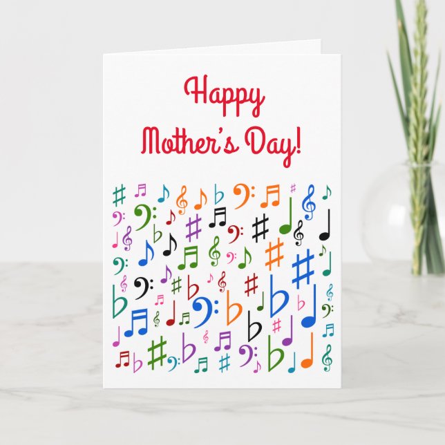 Carte "Bonne fête des mères !" + Symboles de musique col (Devant)