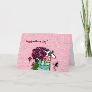 Carte Bonne fête des mères - vache à fleurs