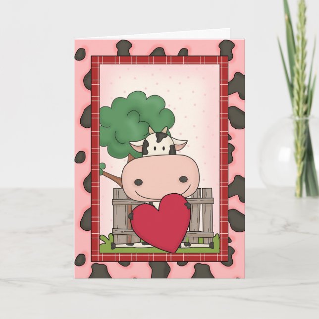 Carte Bonne fête des mères - Vache & Coeur (Devant)