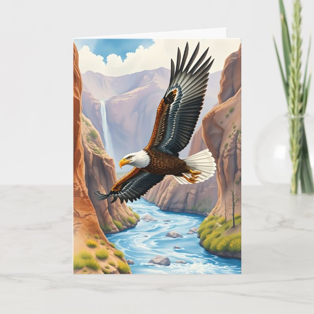 Carte Bonne Fête des pères | Aigle survolant le canyon (Devant)