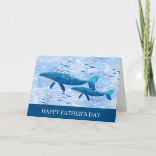 Carte Bonne Fête des pères Aquarelle baleines
