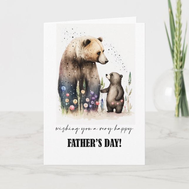 Carte Bonne Fête des pères. Aquarelle Cute Ours Peinture (Devant)