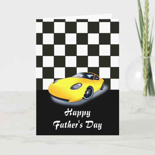 Carte Bonne Fête des pères avec voiture de course à papa (Devant)