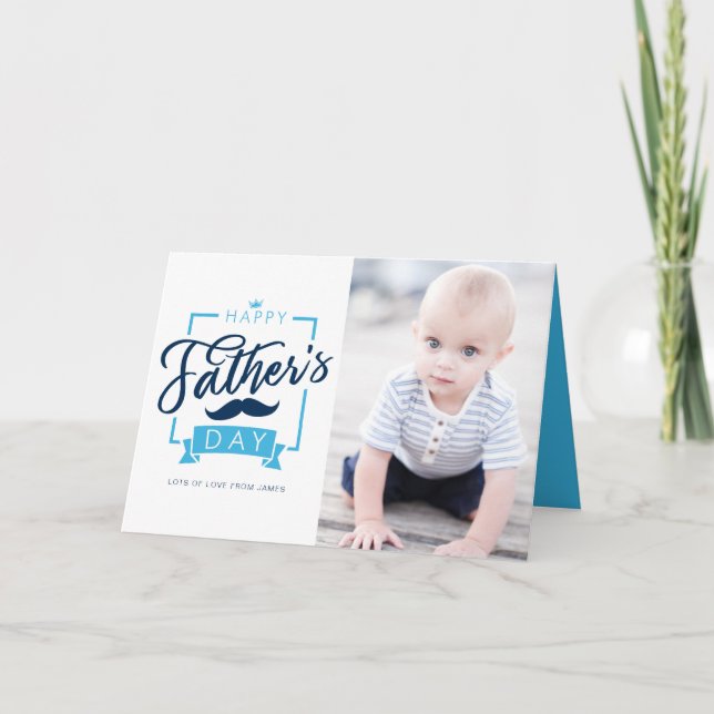 Carte Bonne Fête des pères Blue Typographie Photo (Devant)