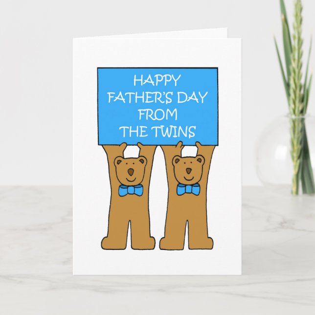 Carte Bonne Fête des pères des jumeaux, de mignons ours. (Devant)
