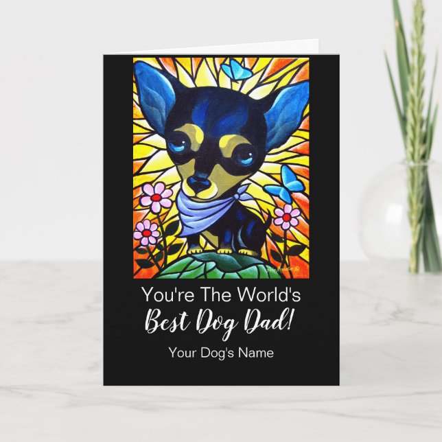 Carte Bonne Fête des pères du meilleur chien noir Chihua (Devant)