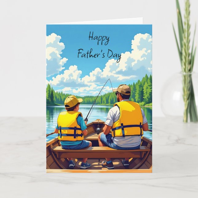 Carte Bonne Fête des pères | Fils et papa Pêche (Devant)