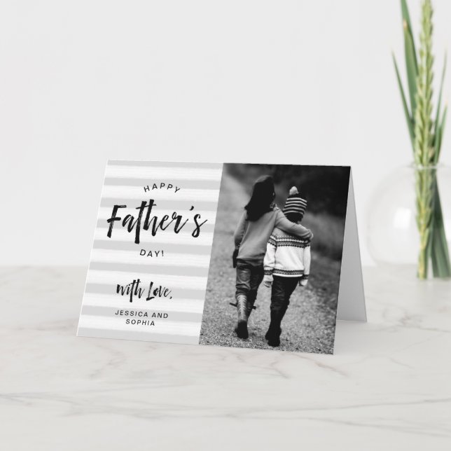 Carte Bonne Fête des pères | Gris et votre photo (Devant)