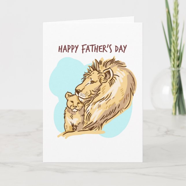 Carte Bonne Fête des pères Lion Et Cub (Devant)