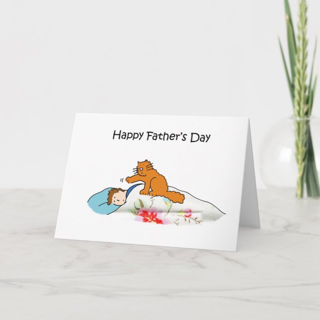 Carte Bonne Fête des pères mignonne Ginger Chat et homme (Devant)
