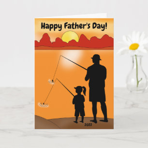 Carte Bonne Fête des pères Pêche Papa / Fille Salutation