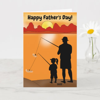 Carte Bonne Fête des pères Pêche Papa / Fille Salutation