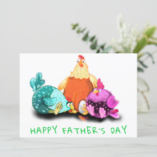 Carte Bonne Fête des pères - Poulets Attendant L'Oeuf À 