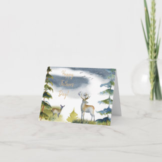 Carte Bonne Fête des pères verte Chère forêt aquarelle