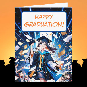 Carte Bonne Graduation Anime Girl En Casquette Et Gown