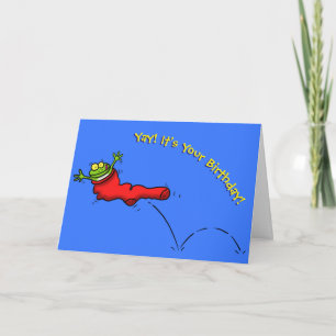 Carte Bonne grenouille dans la chaussette rouge caricatu