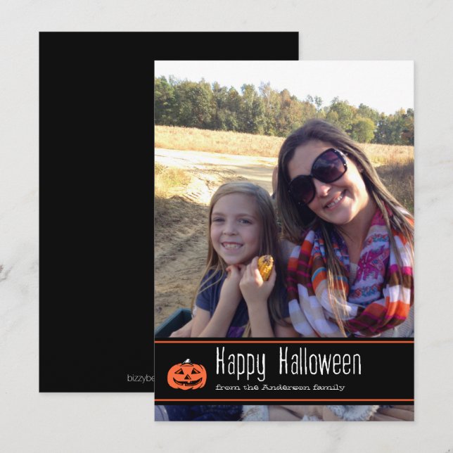 Carte Bonne Halloween avec Citrouille | Photocarte (Devant / Derrière)