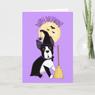 Carte Bonne Halloween Boston Terrier Witch