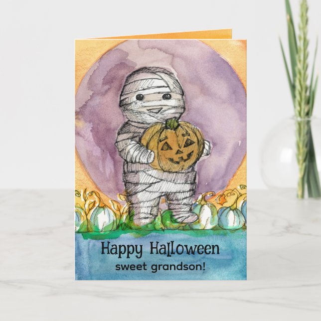Carte Bonne Halloween Grand-fils maman Citrouilles (Devant)