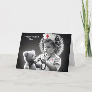 Carte Bonne infirmière de jour avec ours en peluche