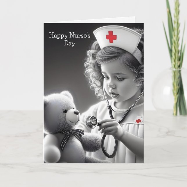 Carte Bonne infirmière de jour avec ours en peluche (Devant)