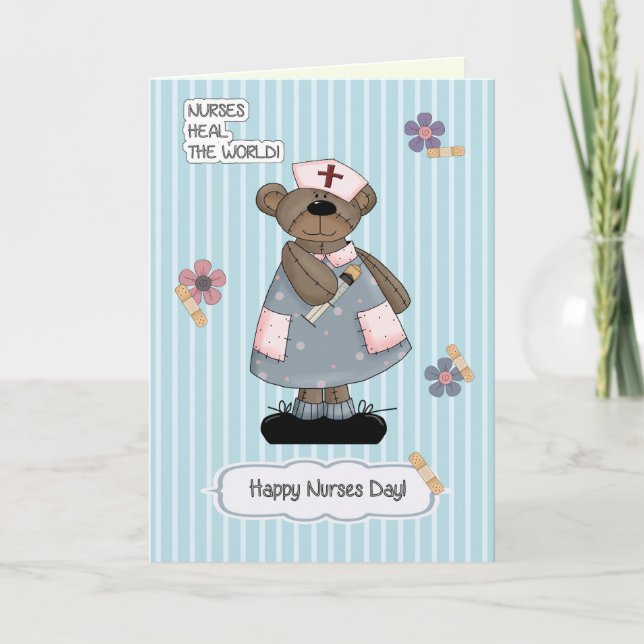 Carte Bonne Journée des infirmières. Ours en peluche mig (Devant)