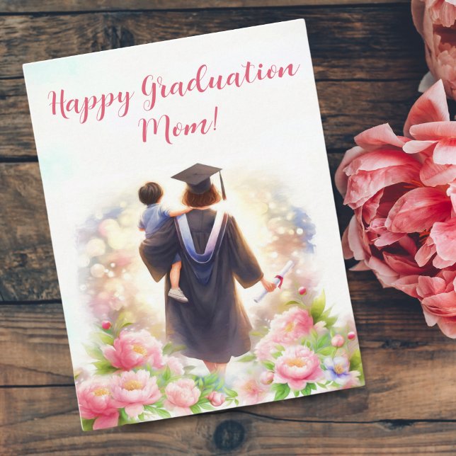 Carte Bonne Maman De Graduation Avec Le Petit Enfant Et  (A heartwarming card for Mom the Scholar! )